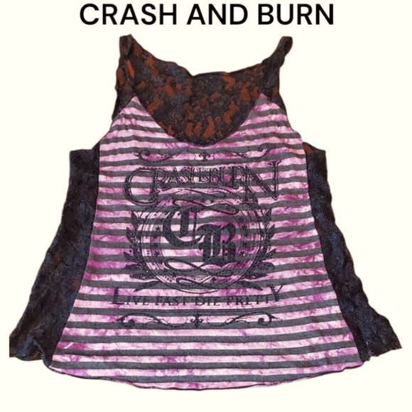 Crash & Burn Tops - Crash & Burn Women's Striped Lace Tank Top. Size Large